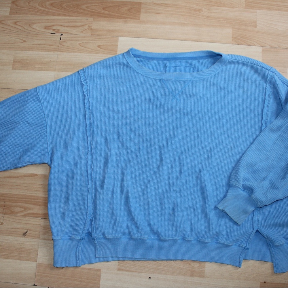Blue Waffle Knit Sweater